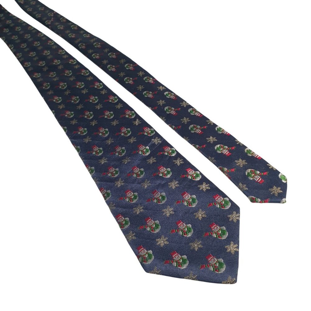 Izod Mens Snowman Snowflake Christmas Holiday Necktie All Silk Navy Festive Gift